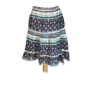 Just Funky blue floral boho midi skirt medium